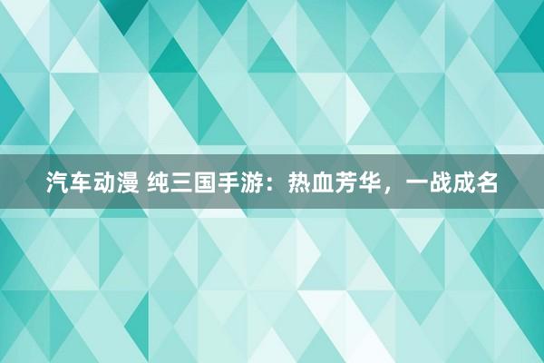 汽车动漫 纯三国手游：热血芳华，一战成名