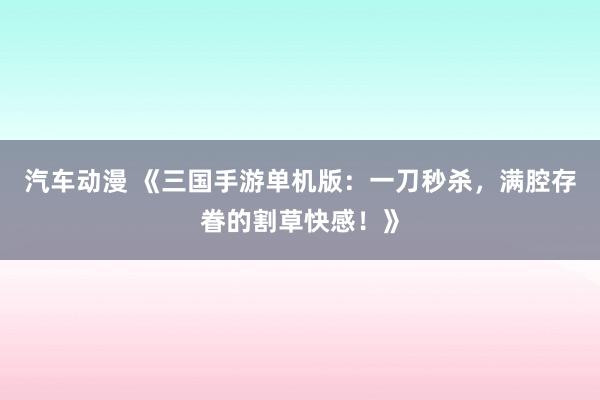 汽车动漫 《三国手游单机版：一刀秒杀，满腔存眷的割草快感！》